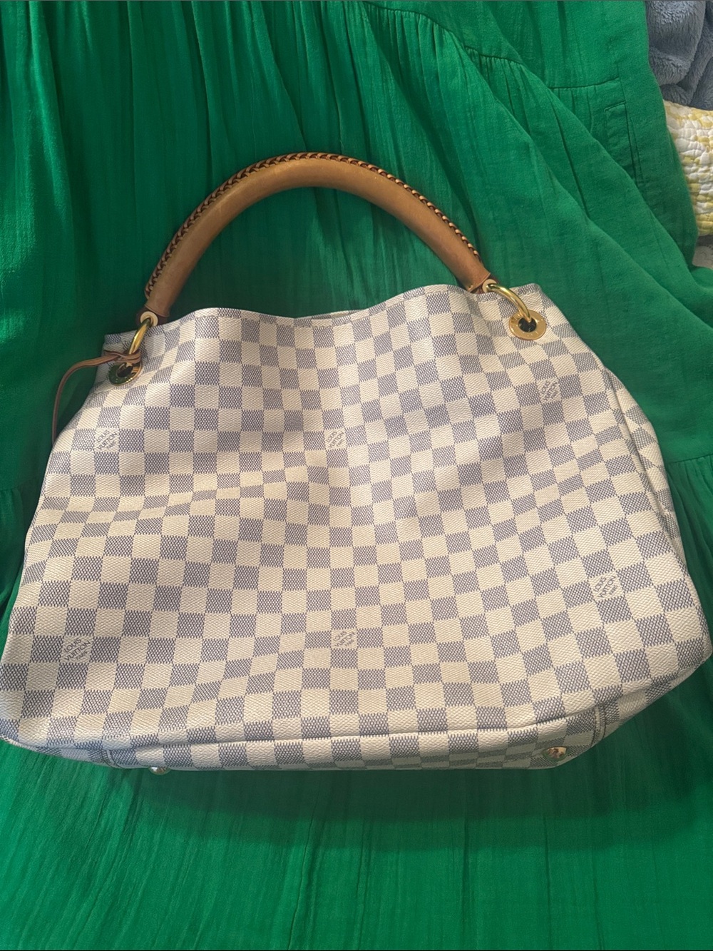 Louis Vuitton  Check Tote with Tan Handle.